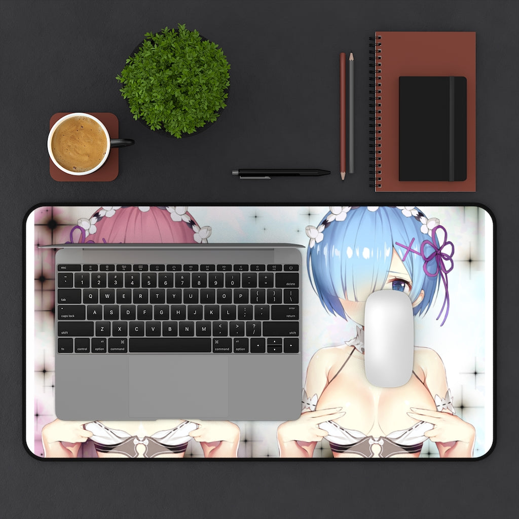 Re:Zero Anime Mousepad - Ram And Rem Covering Nipples - Large Desk Mat - Ecchi Mouse Pad - Sexy Playmat