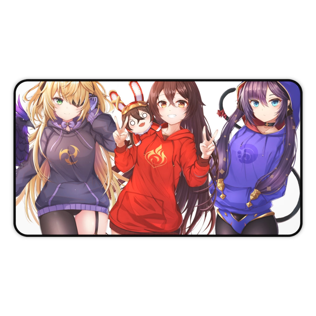 Genshin Impact Sexy Mousepad - Kawaii Fischl, Amber And Mona Gaming Desk Mat - Ecchi Playmat