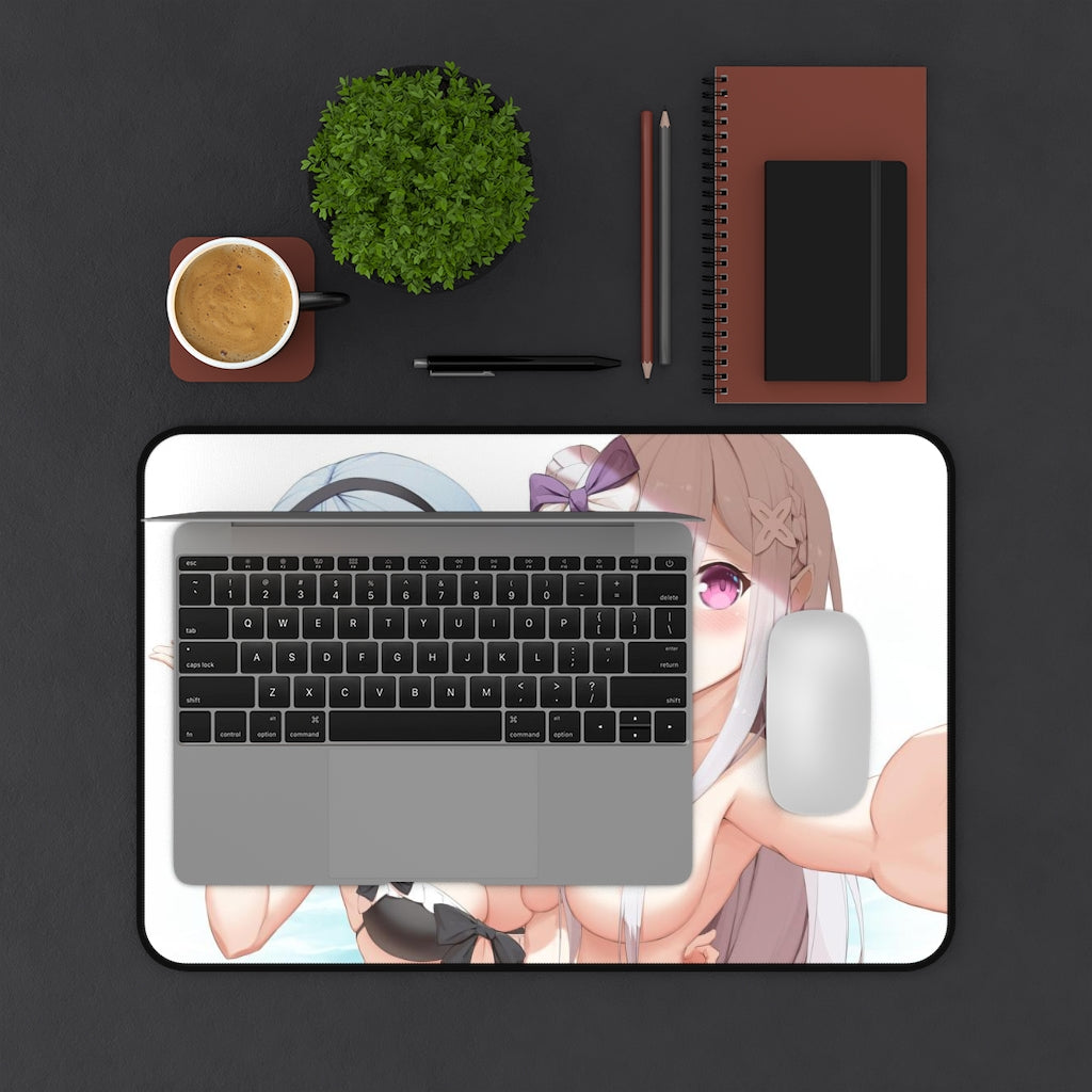 Re Zero Sexy Mousepad - Rem And Emilia Big Boobs Waifus Ecchi Desk Mat - Anime Isekai Playmat