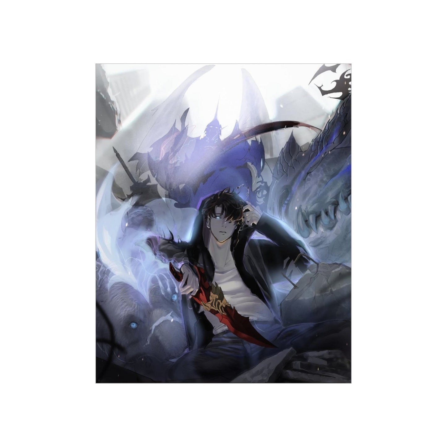 Solo Leveling Poster - Premium Matte Vertical Poster - Solo Leveling Anime Tank Kaisel Billion and Sung Jin-woo Wall Art Decor