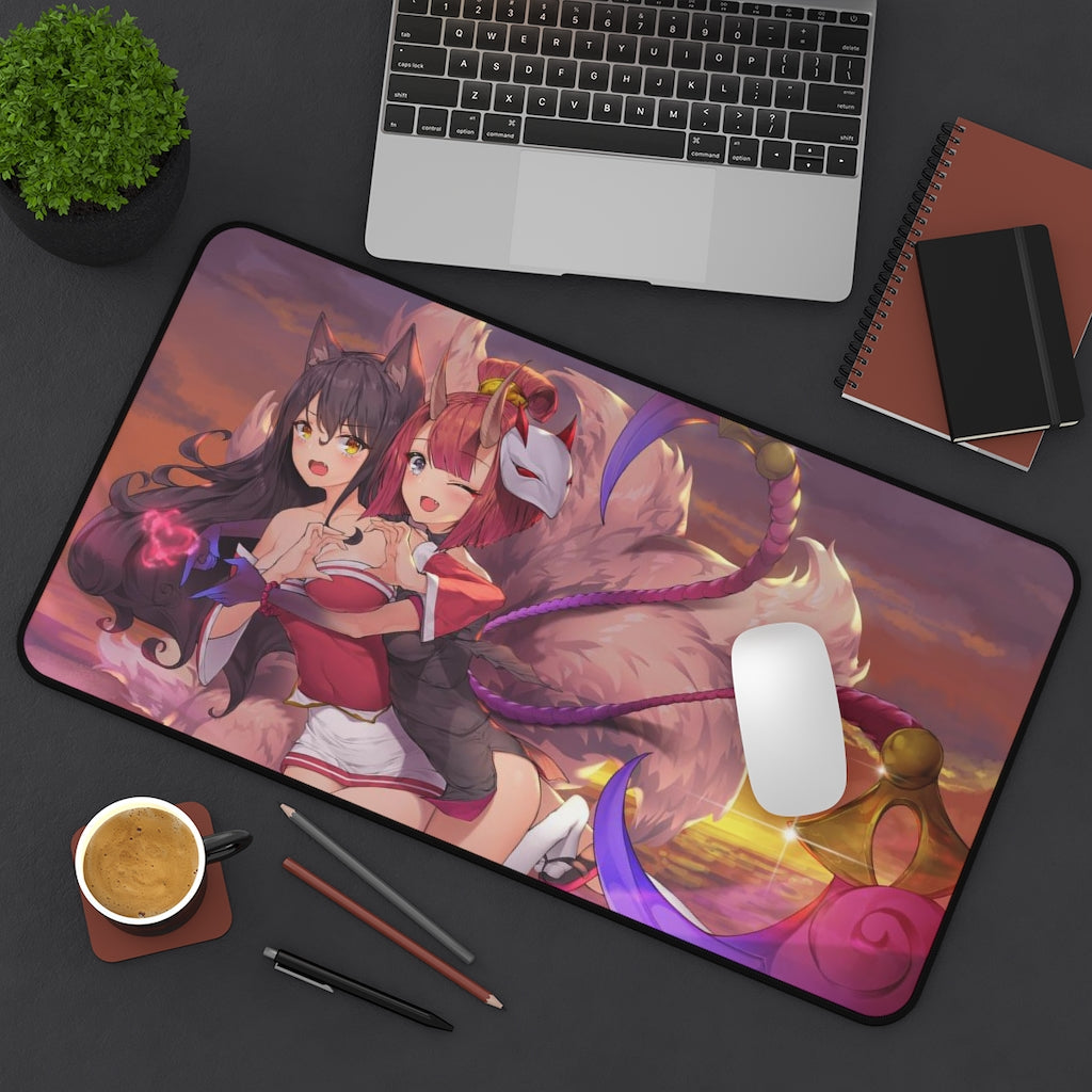 League of Legends Ahri And Evelynn Kawaii Mousepad - Ecchi Gaming Desk Mat - LoL Playmat