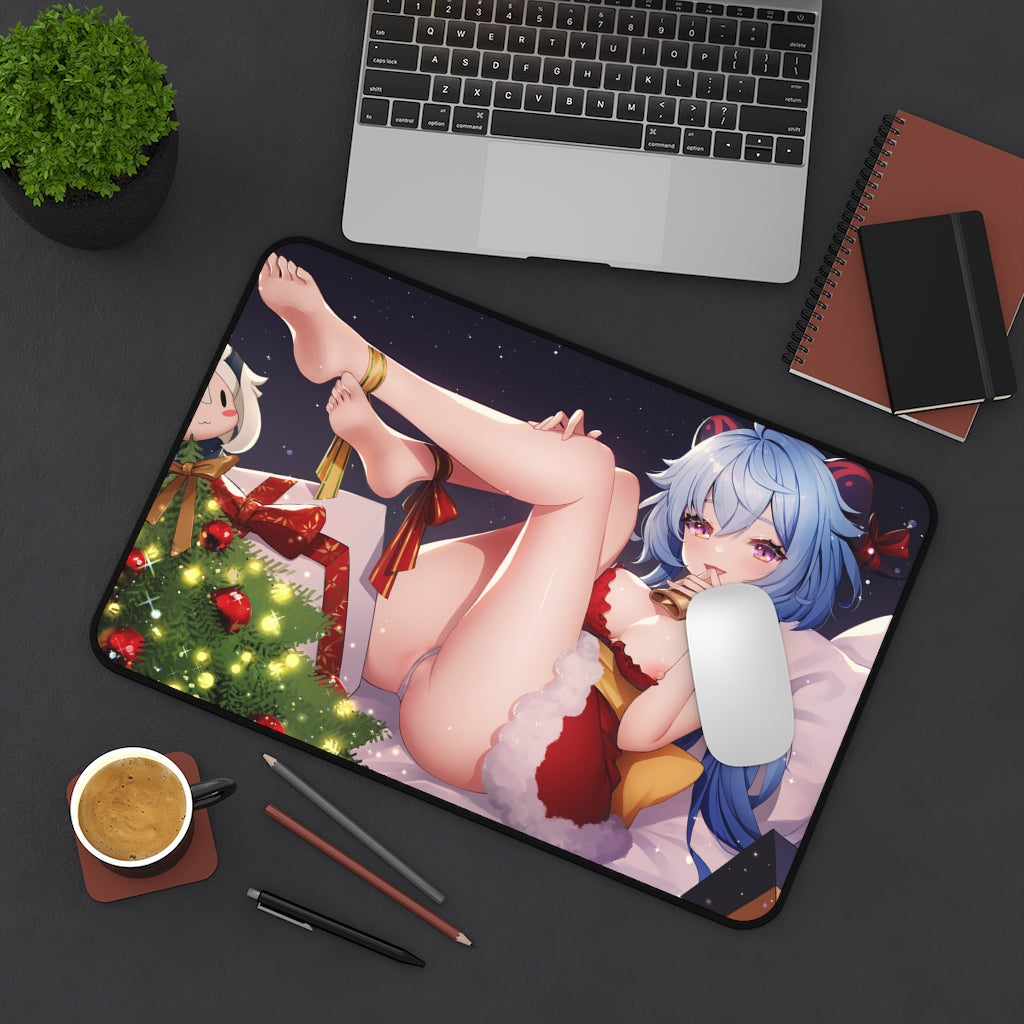 Genshin Impact Ecchi Mousepad - Christmas Lingerie Ganyu Landy Santa - Large Desk Mat - Sexy Playmat