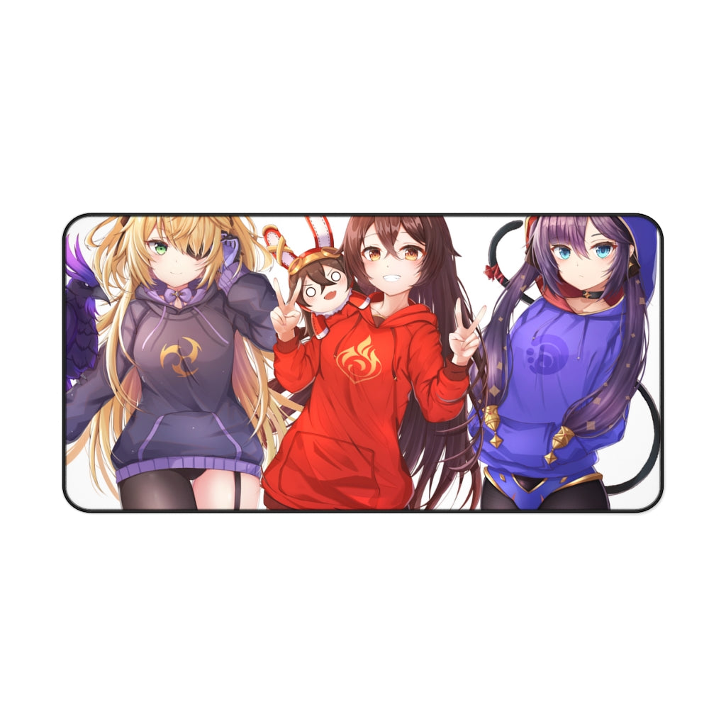 Genshin Impact Sexy Mousepad - Kawaii Fischl, Amber And Mona Gaming Desk Mat - Ecchi Playmat