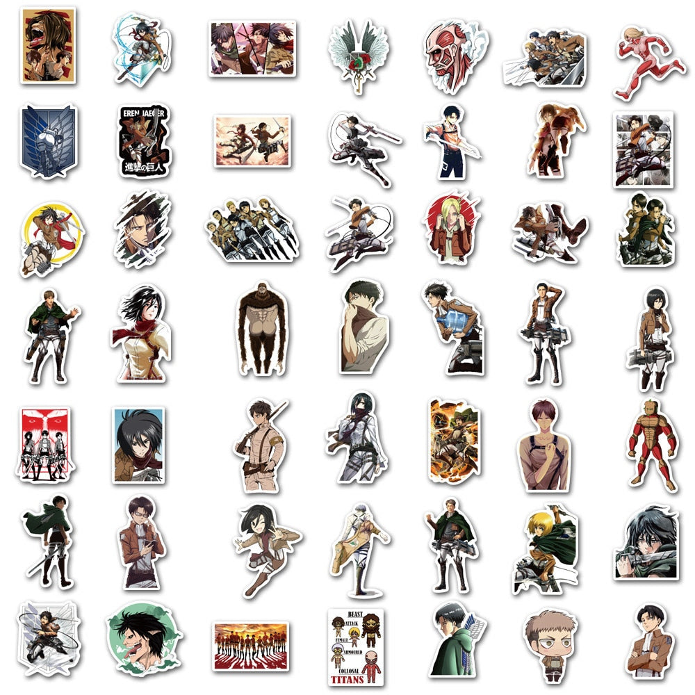 50/100pcs Attack on Titan Stickers | Anime Stickers Gifts for Laptop Suitcas Bicycle Car PVC Sticker