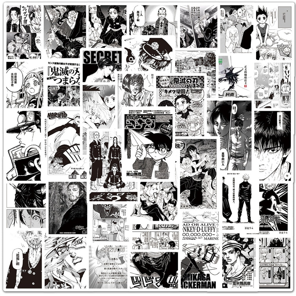 10/30/50PCS Black and White Anime Poster Comic Graffiti Jujutsu Kaisen Demon Hunter Skateboard Phone Notebook Sticker Wholesale