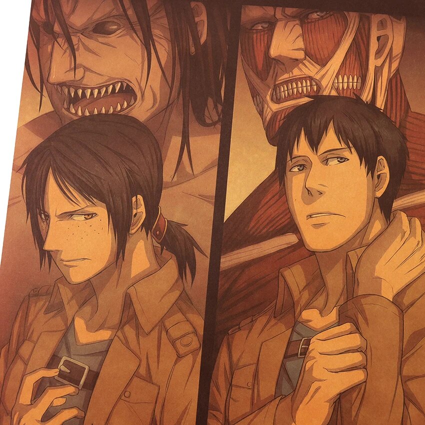 TIE LER Attack On Titan Japanese Cartoon Comic Style Kraft Paper Wall Stickers Bar Poster Decorative Wall Sticker 50.5x36cm