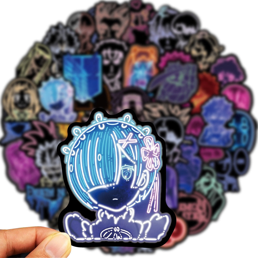 50PCS Anime Neon Light Sticker | Glow in dark Anime Stickers | Demon Slayer Attack on Titan Sticker Aesthetic Graffiti Sticker