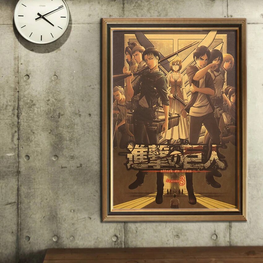 TIE LER Japanese Cartoon Comic Kraft Paper Poster Attack On Titan Wall Sticker Bar Home Art Decoration Painting 50.5X35Cm