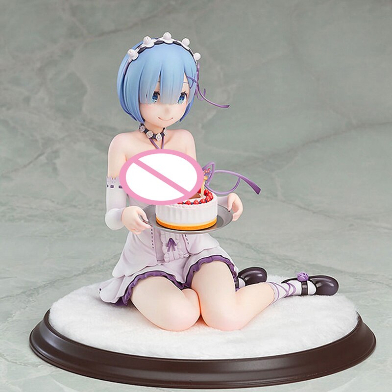 Re:Life In A Different World From Zero Anime Rem Birthday Cake Ver Sitting Posture Dress Headband Scene Base PVC Collective Toy