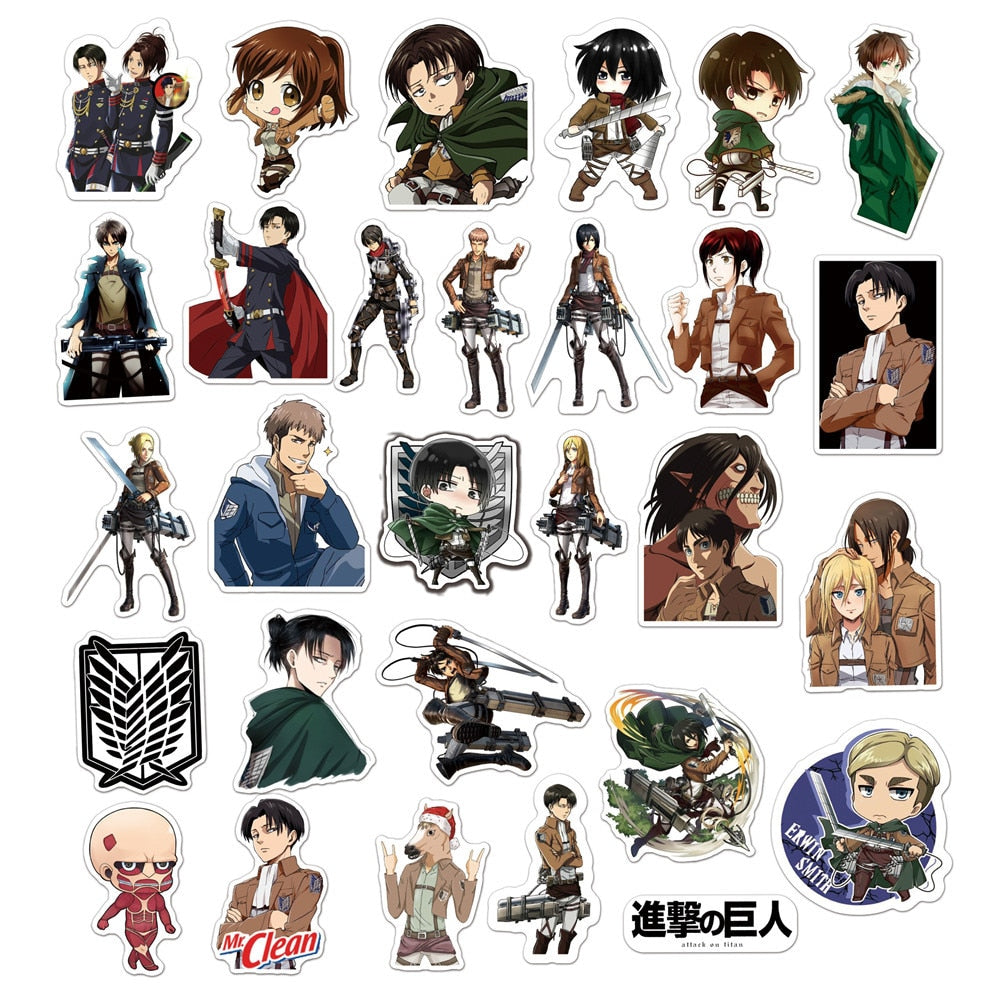 50pcs Attack On Titan Anime Stickers | DIY Laptop Guitar Motorcycle Luggage Skateboard Car Waterproof Graffiti Stickers