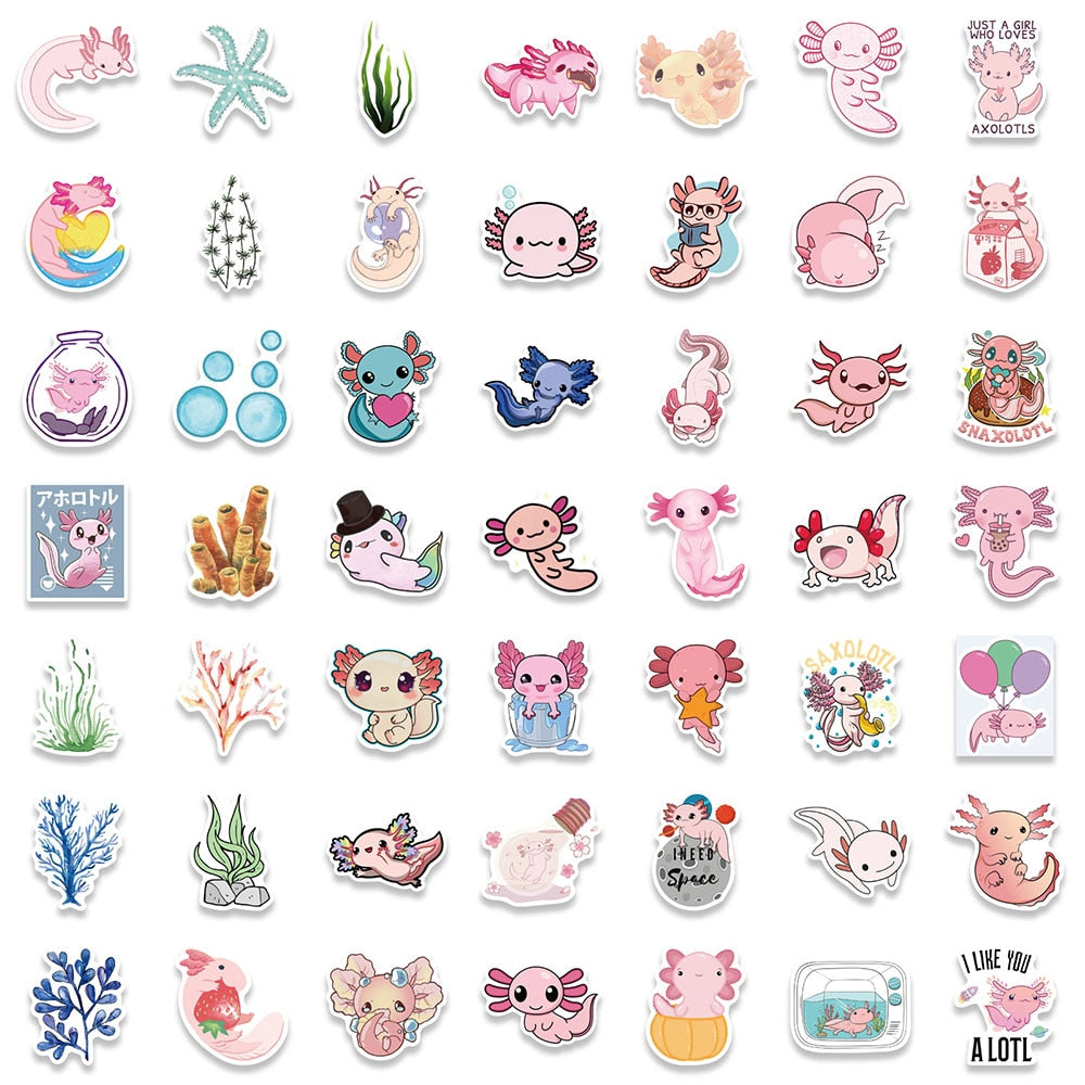 50/100pcs Cute Animal Axolotl Graffiti Stickers | Animal Cartoon Decals  Toy DIY