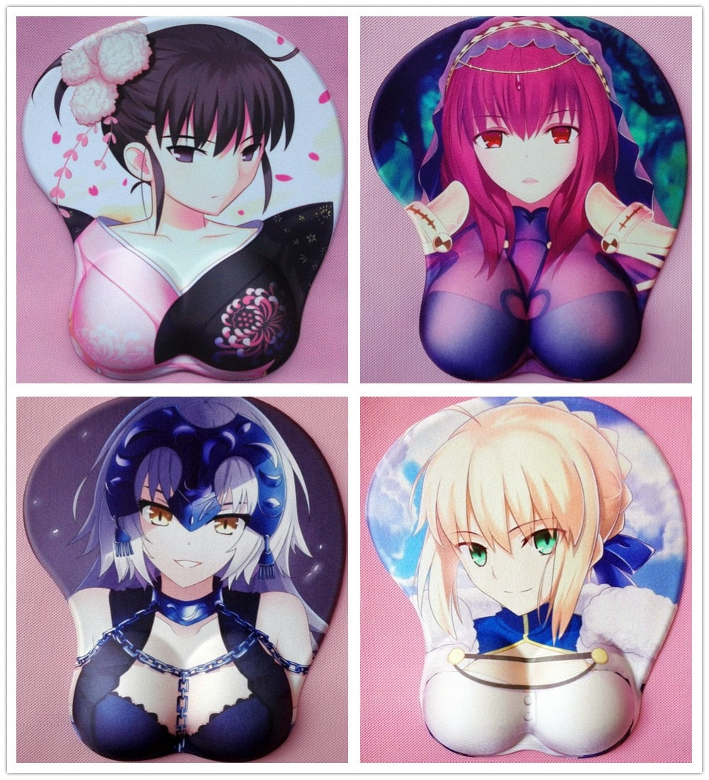 2019 new version Japanese anime silicone 3d mouse pad Lycra fabric wristbands Cartoon Creative sexy mouse pad Chest mouse pad