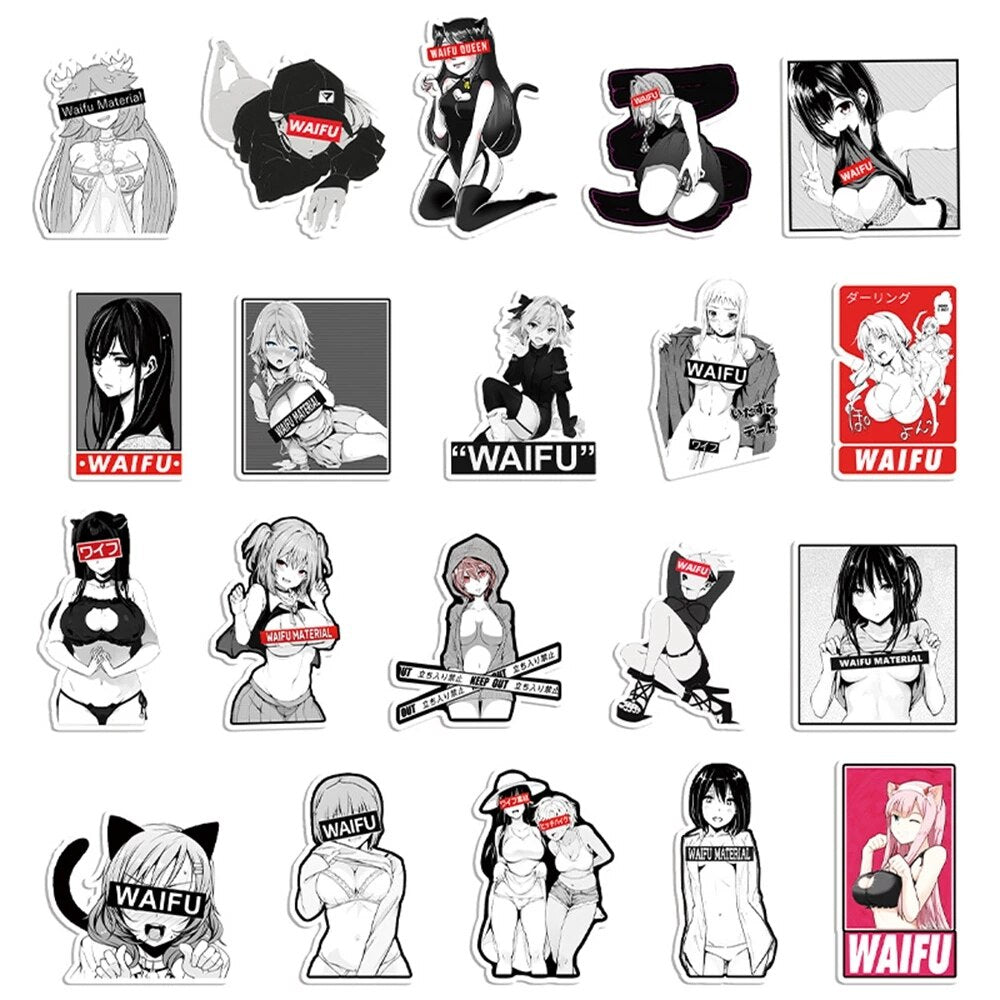 50pcs Sexy Girls Decal Stickers | Hot girl Waifu stickers Decal Stickers | For  suitcase laptop Car Truck Waterproof Car stickers