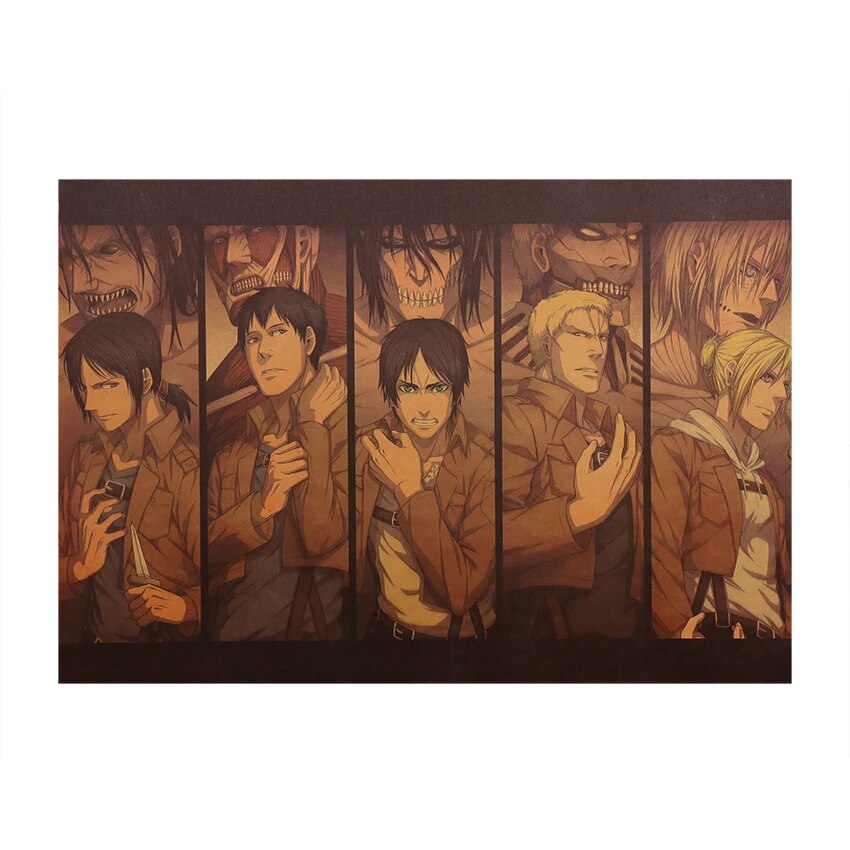 TIE LER Attack On Titan Japanese Cartoon Comic Style Kraft Paper Wall Stickers Bar Poster Decorative Wall Sticker 50.5x36cm