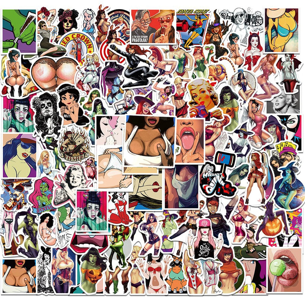 50pcs Hot anime Decal Stickers | Hot girl Waifu stickers Decal Stickers | For  suitcase laptop Car Truck Waterproof Car stickers