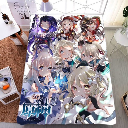 Genshin Impact Blanket Flannel  Anime Stuff Adult Doujin Sexy Art Poster Soft Throw Blankets Custom for Bedding Travel Throws