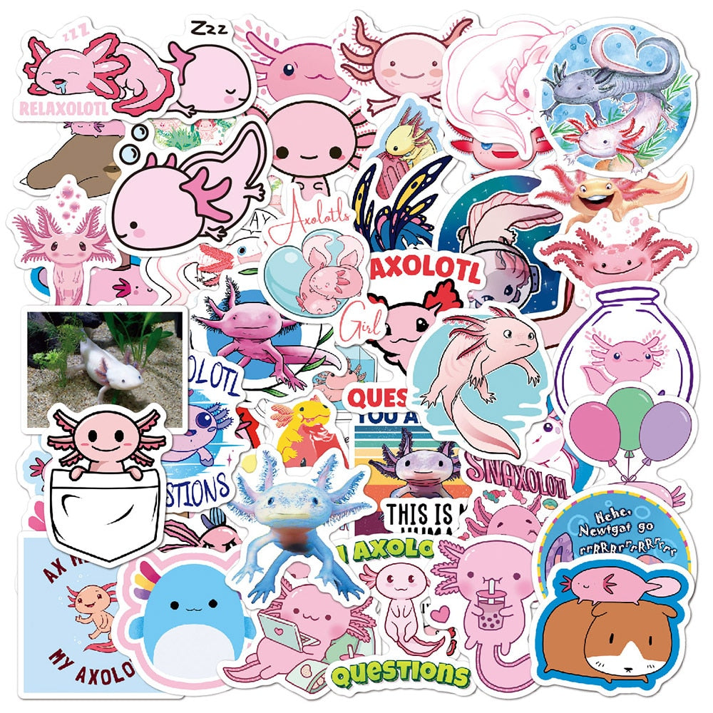 50/100pcs Cute Animal Axolotl Graffiti Stickers |Cute Axolotl stickers | Cartoon Decals Water Bottle Laptop Fridge stickers