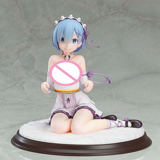 Re:Life In A Different World From Zero Anime Rem Birthday Cake Ver Sitting Posture Dress Headband Scene Base PVC Collective Toy