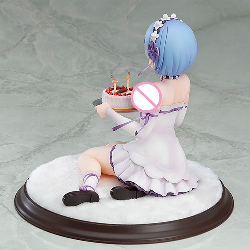 Re:Life In A Different World From Zero Anime Rem Birthday Cake Ver Sitting Posture Dress Headband Scene Base PVC Collective Toy