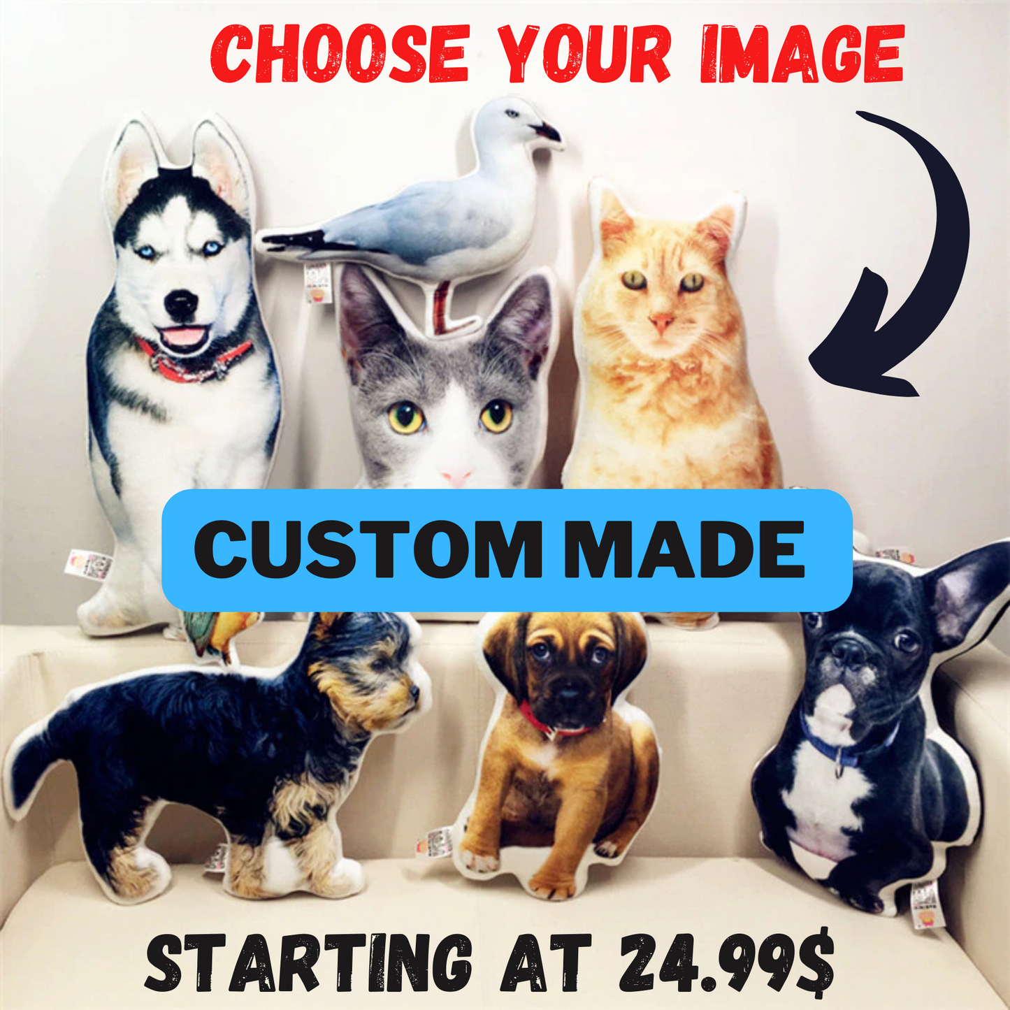 Custom Pet pillow | Custom Choose your image Stuffed Animal Pillow | Custom Dog Cat Picture Cushion