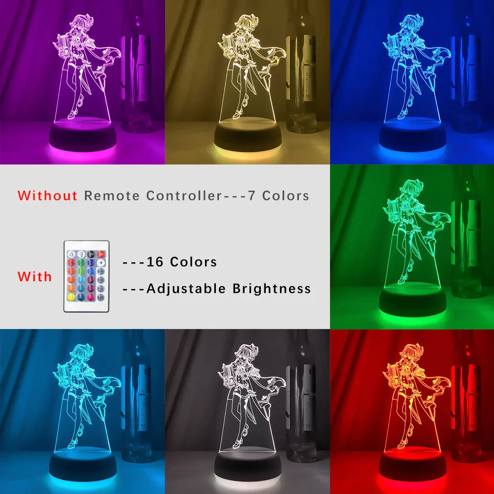 Genshin Impact Anime Figure Night Light 3D Led Sunset Game Lamp For Room Illusion Party Decor Adult Birthday Gift Dropshipping