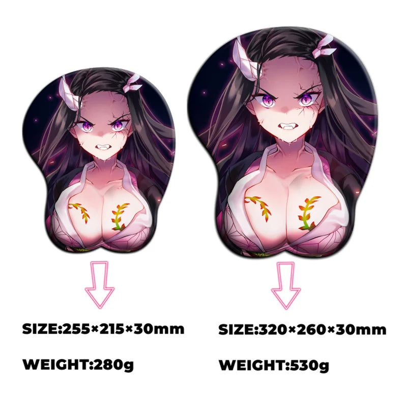 Kimetsu No Yaiba Kamado Nezuko 3D Big Oppai Silicone Gel Mat Gamer Anime Sexy Mouse Pad Cute Manga Shenhe with Wrist Mousepad