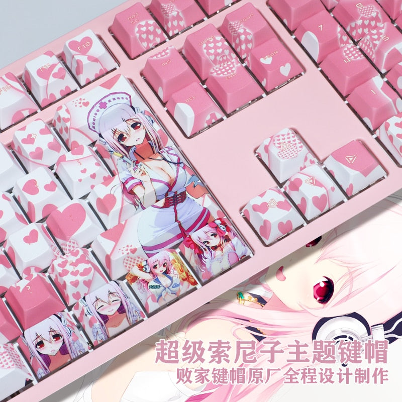 108 Keys PBT 5 Sides Dye Subbed Keycaps Cartoon Anime Gaming Key Caps Pink Cherry Profile Keycap For SUPER SONICO THE ANIMATION