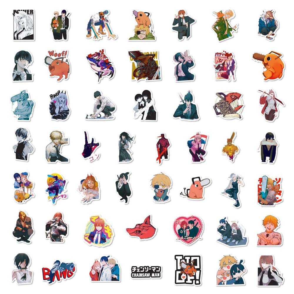 50 Pcs Chainsaw Man Anime stickers | Cartoon Anime Graffiti Sticker Decoration DIY Waterproof Decal