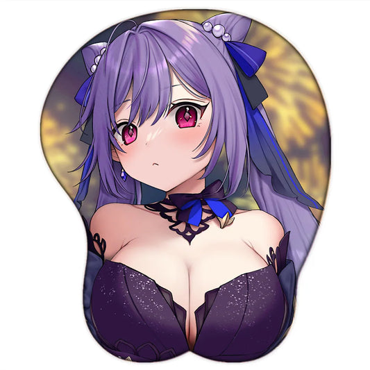 Keqing (opulent splendor) Genshin Impact Gaming Anime Sexy Mouse Pad Breast Wrist Rest 3D Oppai Silicone Gel Desk Gamer Mousepad