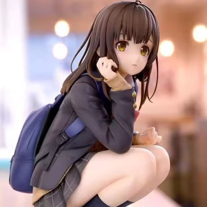 Anime Hige Wo Soru. Soshite Joshikousei Wo Hirou Figure School Uniform Knapsack Ogiwara Sayu Squatting Action Figure Model Toys