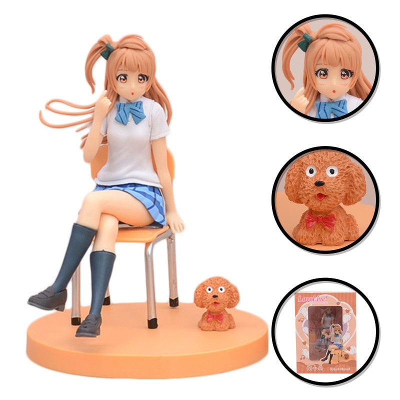 Hot Anime LoveLive!School idol project Figure Nishikino Maki Minami Kotori School Uniform Sitting Cute Puppy Model 14CM PVC Gift