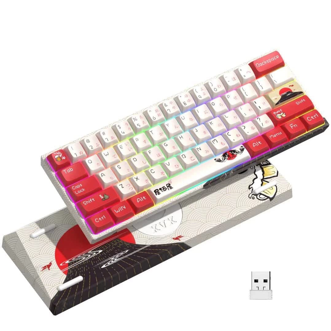 XVX M61 Mechanical Keyboard Wireless Ergonomic Gamer Keyboard Backlit 2.4G Rechargeable Izakaya Theme 60% Layout 61 Keys for PC