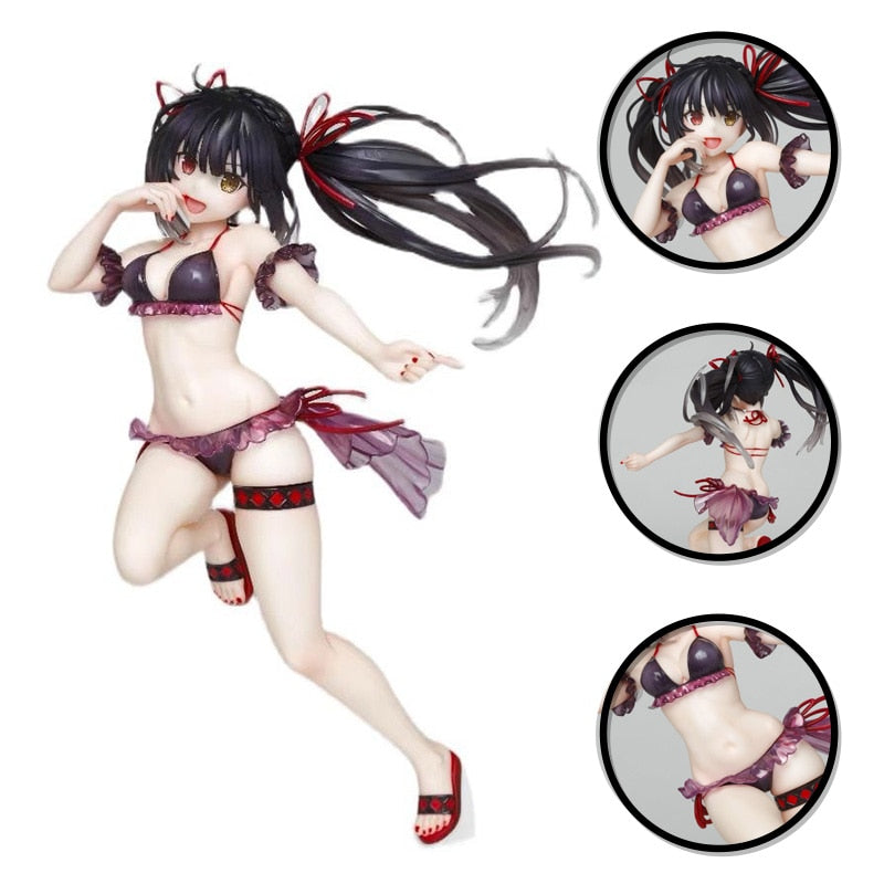 Anime Figure DATE A LIVE Tokisaki Kurumi Sexy Swimsuit Standing Girl  Action Figure Black Base Model Sculpture Ornament 21CM