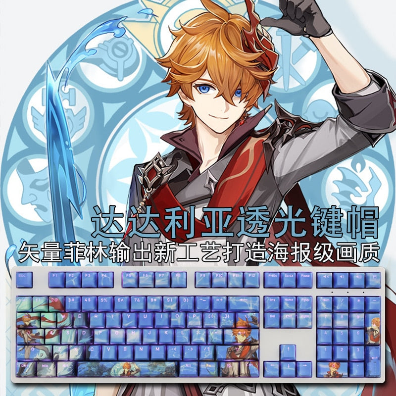 108 Keys/set PBT 5 Sides Dye Subbed Keycaps Cartoon Anime Gaming Key Caps Backlit Keycap For Genshin Impact Tartaglia
