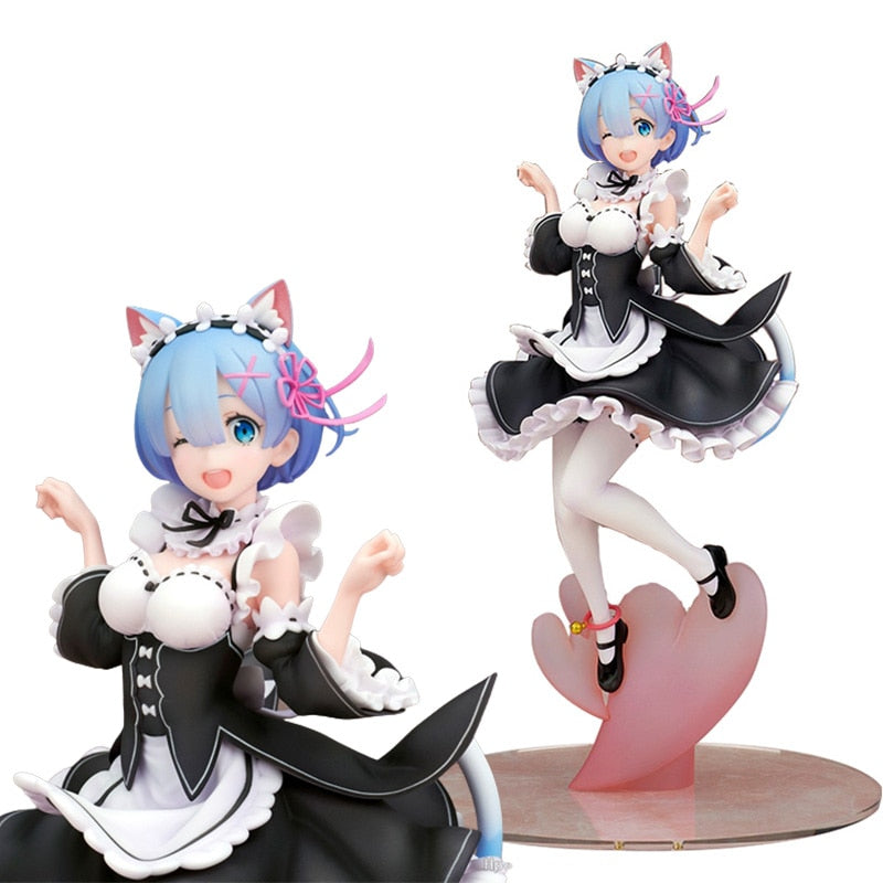 24CM Rem Anime Figure RE: Zero-Starting Life in Another World Ram Cat Maid Dress Sexy Model Toy Figure Action Cute