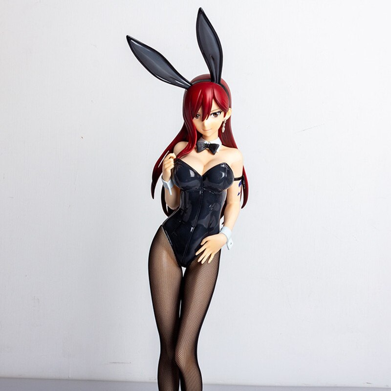 47CM Anime FAIRY TAIL Erza Scarlet Sexy Black Silk Tights Bunny Girl 1/4 PVC Action Figure Model Ornaments Toys Fans Gift