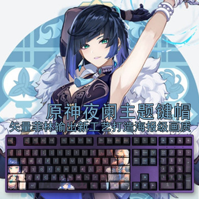 108 Keys/set 5 Sides PBT Dye Subbed Keycaps Cartoon Anime Gaming Key Caps Genshin Impact Yelan Keycap Cherry Profile