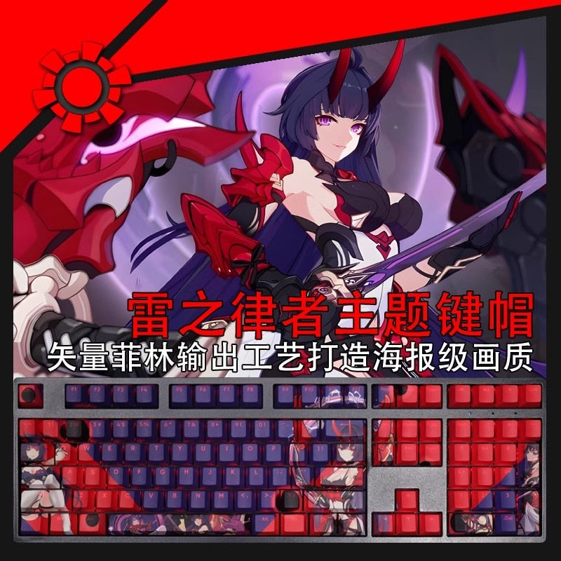 108 Keys/set Honkai Impact 3 Herrscher Of Thunder PBT Dye Subbed Backlit Keycaps Anime Gaming Key Caps For 61 87 104 108 Layout