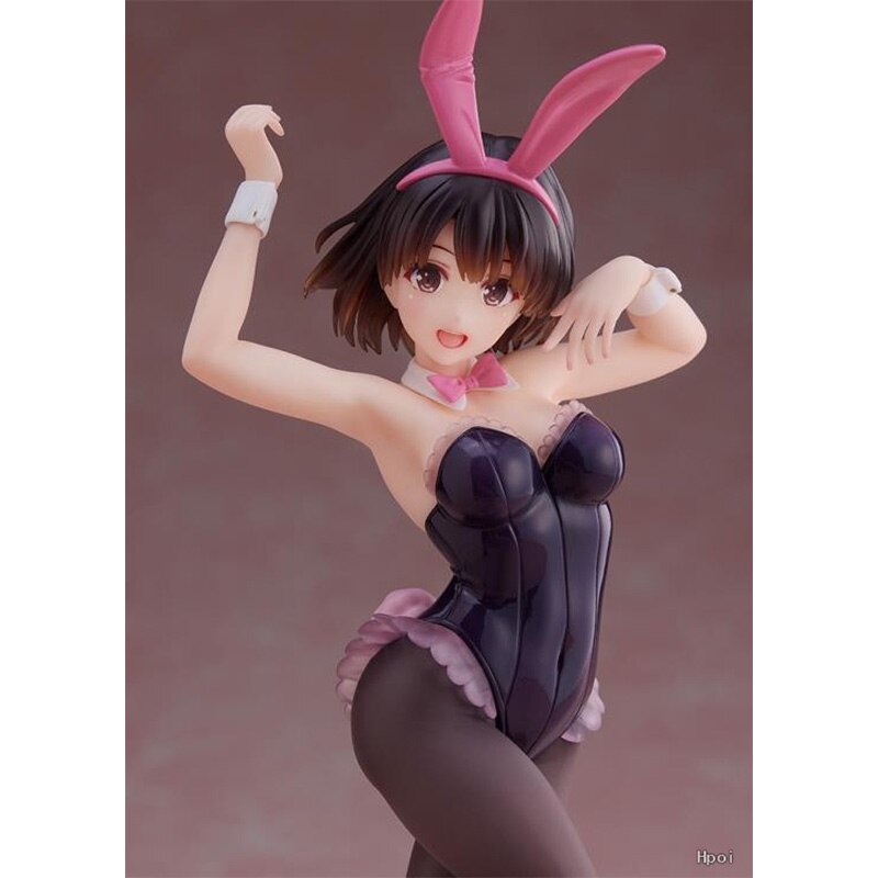 Genuine 18CM Anime Figure Beautiful Girl Megumi Kato Sexy Bunny Girl Black Silk One Leg Standing Model PVC Gift Toys Static Doll