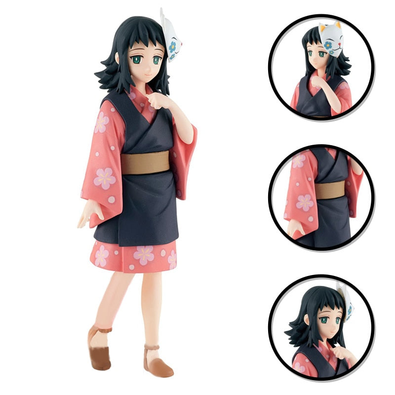 16CM Anime Demon Slayer Makomo Figure Pink Short Kimono Black Jacket Standding Model Dolls Toy Gift Collect Boxed PVC Material