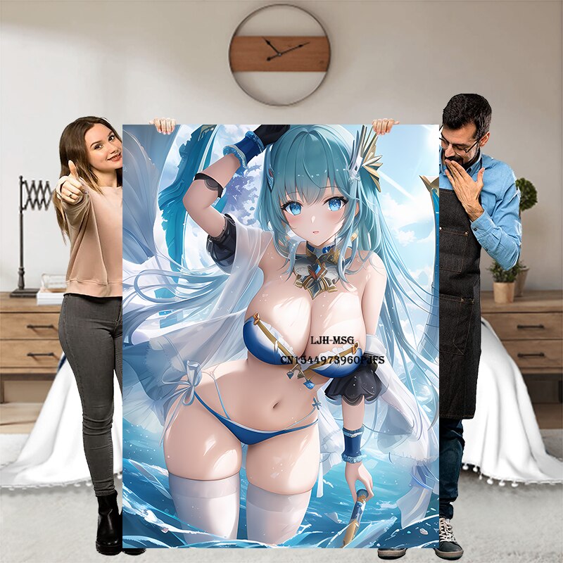 Hentai Anime Kawaii Girl Blanket Flannel Soft Plush Sofa Bed Throwing Cartoon Blankets Japanese Otaku Waifu Gift for Bed Decor