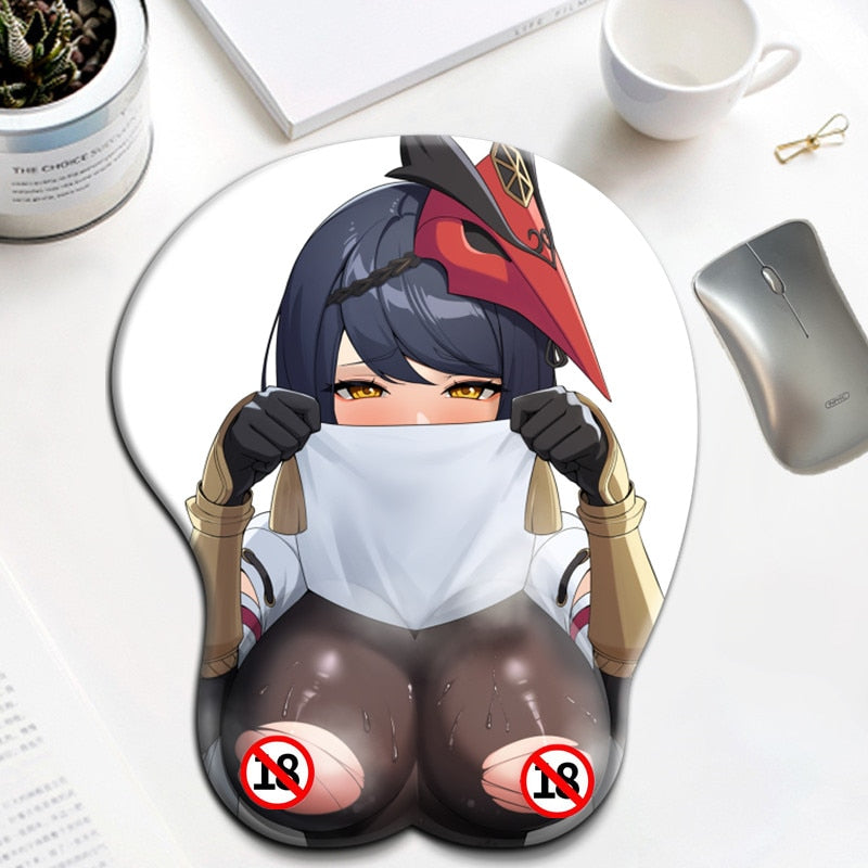 Genshin Impact KUJOU SARA Boobs Kawaii Anime Sexy Mouse Pad with Wrist 3D Big Oppai Silicone Gel Desk Mat Mousepad