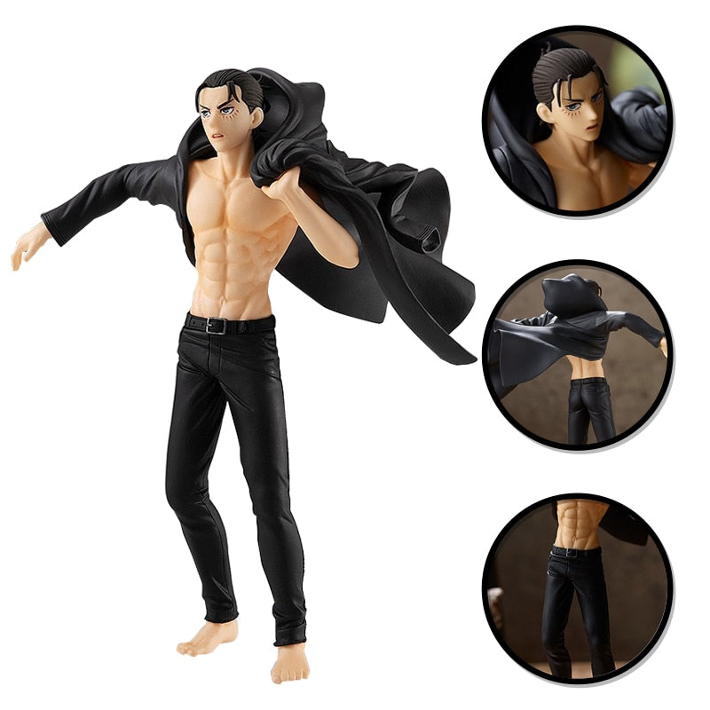 Anime Eren Jaeger Figure Attack On Titans Final Season Black Cloak Dress Up Model Toy Anime PVC Action 185mm Figurine Toys