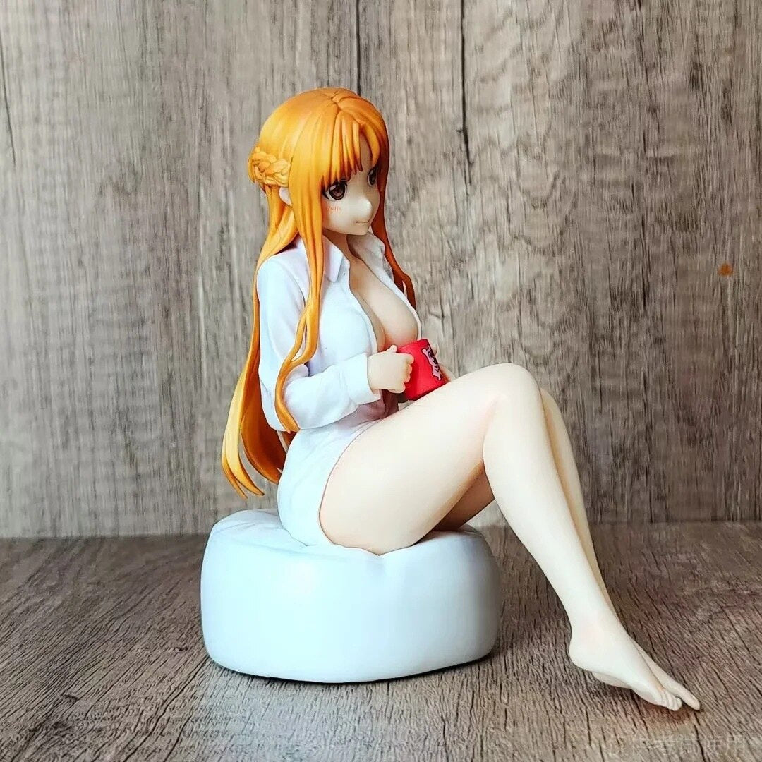 Anime Sword Art Online Yuuki Asuna Figure 16cm PVC Sexy Y-shirt Version Sitting Posture Model Toy Doll Collect Ornaments Gift