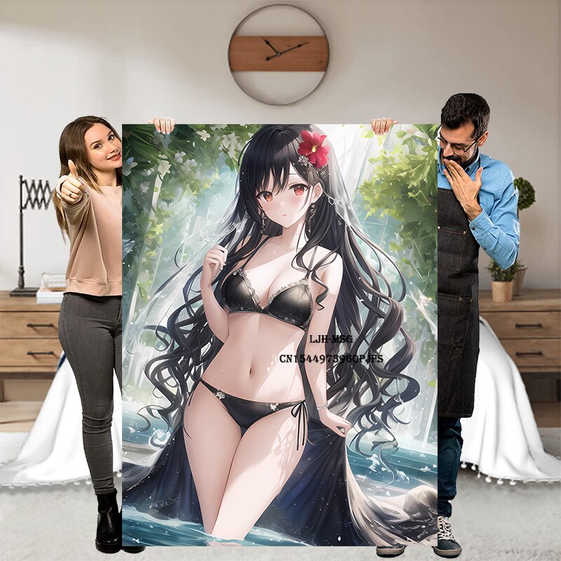 Hentai Anime Kawaii Girl Blanket Flannel Soft Plush Sofa Bed Throwing Cartoon Blankets Japanese Otaku Waifu Gift for Bed Decor