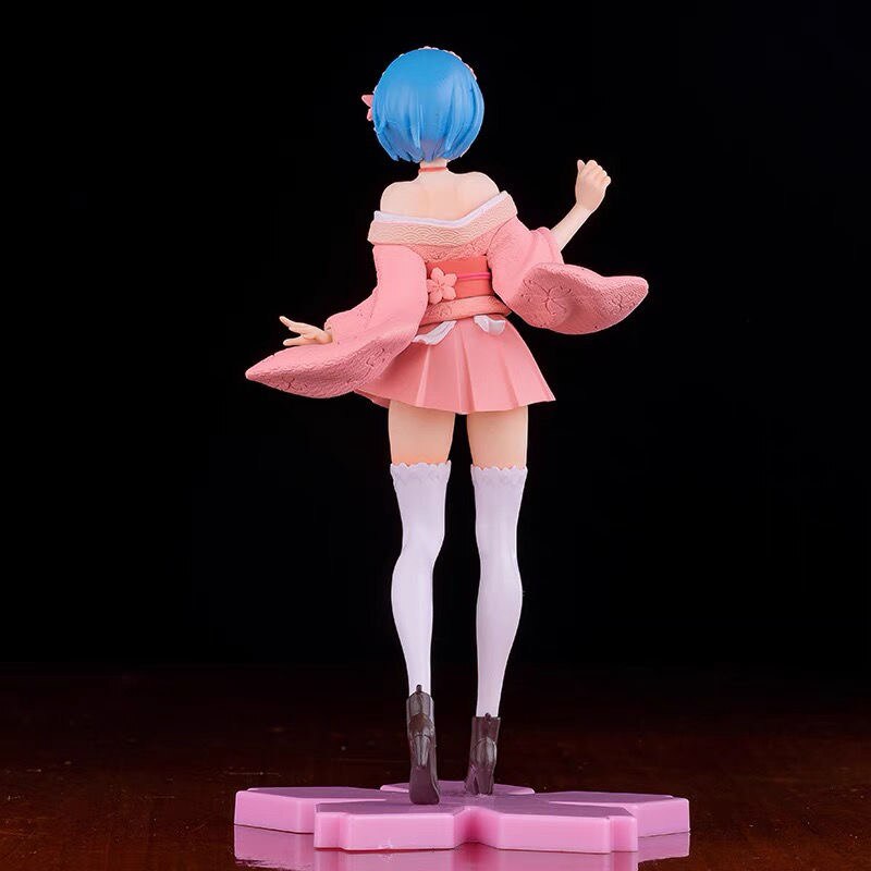 23CM Anime Lovely girl with blue hair Figure Kawaii Sakura kimono Rem Ram Model PVC Toys Gift in a colorful box