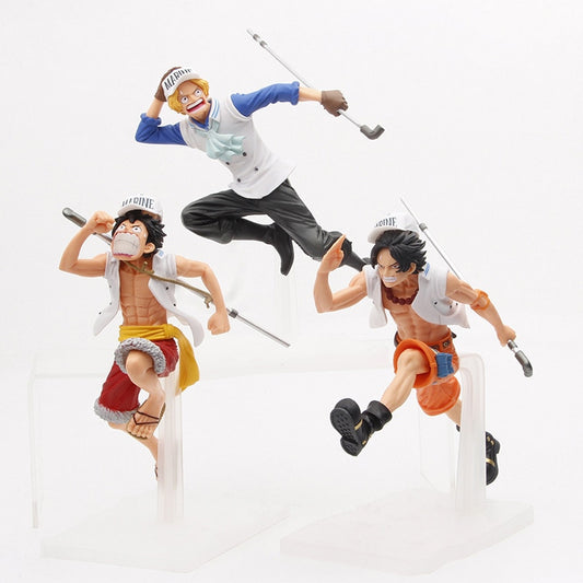 17cm One Piece Anime Figures Running Brother Monkey D Luffy Portgas Ace Sabo Action Figure Collection Model Ornaments Toys Gifts