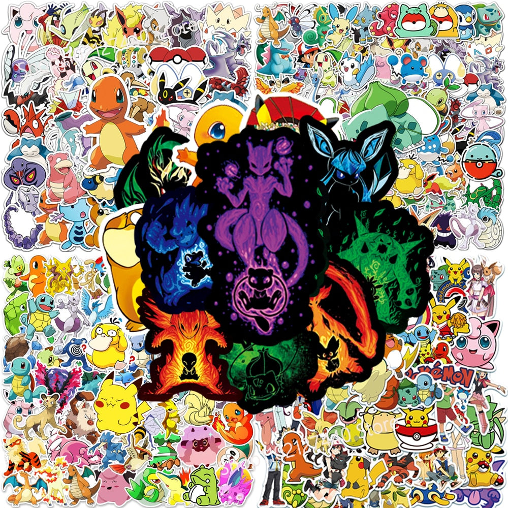 50/100pcs Cute Cartoon Pokemon Anime Stickers Pikachu Decals Motorcycle Laptop Phone Case Car Waterproof Sticker Kid Classic Toy