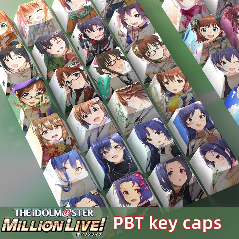 4 Keys/set THE IDOLMASTER Keycaps PBT Dye Sublimation Key Caps For MX Switches Cherry Profile Anime Cartoon Keycap