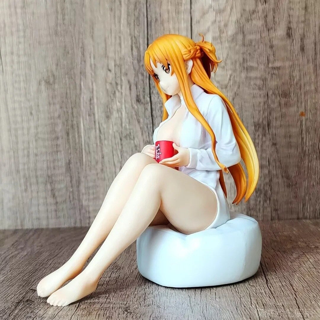 Anime Sword Art Online Yuuki Asuna Figure 16cm PVC Sexy Y-shirt Version Sitting Posture Model Toy Doll Collect Ornaments Gift